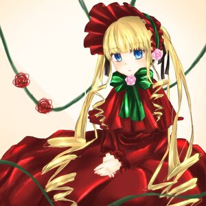 Rating: Safe Score: 0 Tags: 1girl blonde_hair blue_eyes bonnet bow bowtie capelet cup dress drill_hair flower green_bow green_neckwear image long_hair long_sleeves looking_at_viewer pink_flower pink_rose red_capelet red_dress red_flower red_rose rose shinku sitting solo twin_drills twintails v_arms yellow_background User: admin