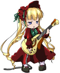 Rating: Safe Score: 0 Tags: 1girl blonde_hair blue_eyes blush_stickers bonnet bow bowtie dress drill_hair electric_guitar full_body guitar image instrument long_hair long_sleeves plectrum red_dress shinku simple_background solo standing tongue_out twin_drills twintails very_long_hair white_background User: admin