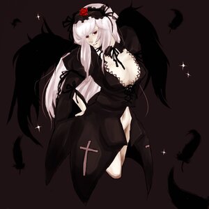 Rating: Safe Score: 0 Tags: 1girl bird black_feathers black_wings breasts dress feathered_wings feathers flower frills hairband image lolita_hairband long_hair long_sleeves red_eyes rose simple_background solo sparkle suigintou wings User: admin