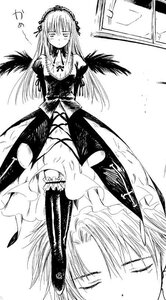 Rating: Safe Score: 0 Tags: 1girl blush comic dress frills greyscale hairband image long_hair long_sleeves monochrome solo suigintou wings User: admin