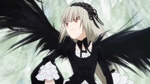 Rating: Safe Score: 0 Tags: 1girl black_dress black_ribbon black_wings detached_collar dress feathered_wings frilled_sleeves frills hairband image long_hair long_sleeves red_eyes silver_hair solo suigintou upper_body wings User: admin
