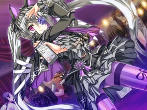 Rating: Safe Score: 0 Tags: barasuishou dress frills gothic_lolita hairband image lolita_fashion long_hair multiple_girls pantyhose purple_eyes silver_hair smile solo solo_focus striped striped_legwear thighhighs twintails User: admin