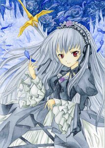 Rating: Safe Score: 0 Tags: 1girl dress flower frilled_sleeves frills hairband image long_hair long_sleeves looking_at_viewer marker_(medium) red_eyes ribbon rose silver_hair solo suigintou traditional_media very_long_hair watercolor_(medium) wings User: admin