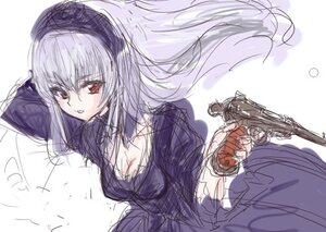 Rating: Safe Score: 0 Tags: 1girl breasts cleavage dress gun hairband handgun holding holding_gun holding_weapon image long_hair long_sleeves looking_at_viewer red_eyes silver_hair sketch solo suigintou weapon wings User: admin