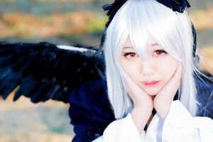 Rating: Safe Score: 0 Tags: 1girl bangs blurry blurry_background closed_mouth depth_of_field hair_between_eyes lips long_hair looking_at_viewer red_eyes silver_hair solo suigintou User: admin