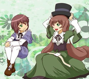 Rating: Safe Score: 0 Tags: blue_dress brown_hair dress green_dress green_eyes hat hat_removed headwear_removed heterochromia image long_hair long_sleeves multiple_girls open_mouth pair pants red_eyes short_hair siblings sisters smile souseiseki suiseiseki top_hat twins User: admin