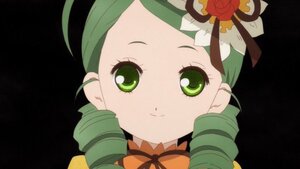 Rating: Safe Score: 0 Tags: 1girl black_background drill_hair face flower green_eyes green_hair hair_flower hair_ornament image kanaria looking_at_viewer portrait rose simple_background smile solo twin_drills User: admin