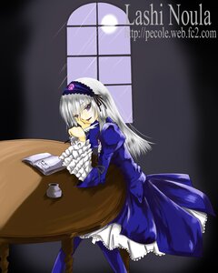 Rating: Safe Score: 0 Tags: 1girl dress frills hairband image long_hair long_sleeves looking_at_viewer moon pantyhose silver_hair sitting solo suigintou table User: admin