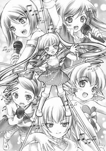 Rating: Safe Score: 0 Tags: greyscale hair_ornament holding_microphone idol image long_hair microphone monochrome multiple multiple_girls music short_hair singing smile tagme User: admin