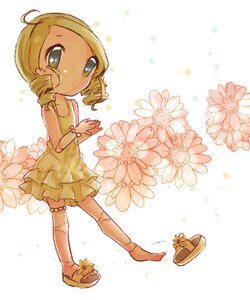 Rating: Safe Score: 0 Tags: 1girl ahoge blonde_hair boots bracelet dress drill_hair flower full_body green_eyes image jewelry joints kanaria solo standing striped twin_drills yellow_footwear yellow_legwear User: admin