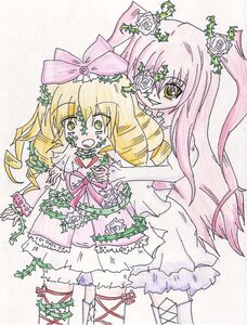 Rating: Safe Score: 0 Tags: 2girls blonde_hair bow doll_joints dress drill_hair eyepatch flower frills green_eyes hair_ornament hina_ichigo hinaichigo image kirakishou long_hair multiple_girls pair pink_bow pink_hair rose smile thighhighs traditional_media vines yellow_eyes User: admin