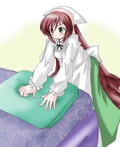 Rating: Safe Score: 0 Tags: 1girl blush brown_hair dress frills green_eyes head_scarf heterochromia image long_hair long_sleeves looking_at_viewer red_eyes sitting solo suiseiseki very_long_hair User: admin