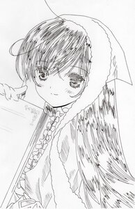 Rating: Safe Score: 0 Tags: 1girl bangs blush closed_mouth eyebrows_visible_through_hair fur_trim greyscale image looking_at_viewer monochrome smile solo suiseiseki upper_body User: admin