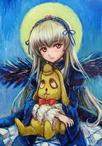 Rating: Safe Score: 0 Tags: 1girl black_wings blonde_hair dress frills hairband image long_hair long_sleeves looking_at_viewer red_eyes ribbon solo stuffed_animal suigintou traditional_media very_long_hair wings User: admin