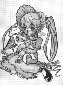 Rating: Safe Score: 0 Tags: 1girl chain-link_fence dress drill_hair frills full_body greyscale image long_hair long_sleeves looking_at_viewer monochrome shinku sitting solo stuffed_animal twintails User: admin
