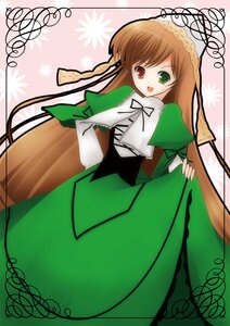 Rating: Safe Score: 0 Tags: 1girl :d brown_hair dress green_dress green_eyes heterochromia image long_hair long_sleeves looking_at_viewer open_mouth red_eyes smile solo suiseiseki twintails very_long_hair User: admin