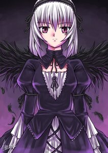 Rating: Safe Score: 0 Tags: 1girl black_ribbon black_wings cowboy_shot cross-laced_clothes detached_collar dress expressionless feathers frills hairband image juliet_sleeves lolita_hairband long_sleeves looking_at_viewer pink_eyes puffy_sleeves ribbon silver_hair solo standing suigintou wings User: admin