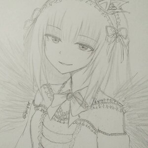 Rating: Safe Score: 0 Tags: 1girl bangs blush brooch eyebrows_visible_through_hair flower greyscale hair_ornament image jewelry long_hair looking_at_viewer monochrome smile solo suigintou traditional_media upper_body User: admin