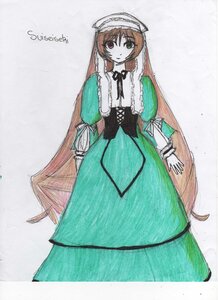 Rating: Safe Score: 0 Tags: 1girl black_ribbon brown_hair dress green_dress green_eyes hat heterochromia image long_hair long_sleeves looking_at_viewer red_eyes ribbon simple_background solo standing suiseiseki traditional_media twintails very_long_hair User: admin