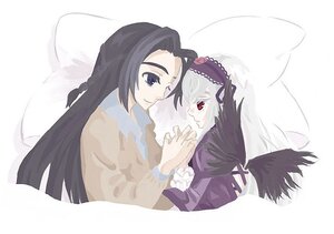 Rating: Safe Score: 0 Tags: 2girls black_hair holding_hands image kakizaki_megu long_hair long_sleeves looking_at_another multiple_girls red_eyes smile solo suigintou wings yuri User: admin