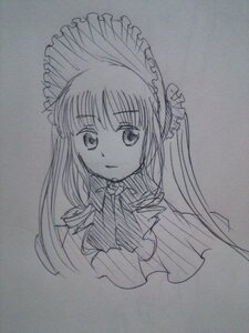 Rating: Safe Score: 0 Tags: 1girl auto_tagged bow closed_mouth dress frills image long_hair looking_at_viewer monochrome photo shinku simple_background sketch solo traditional_media User: admin