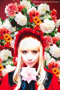 Rating: Safe Score: 0 Tags: 1girl bangs blonde_hair blue_eyes flower lips long_hair looking_at_viewer pink_rose portrait red_flower red_rose rose shinku smile solo white_flower white_rose User: admin