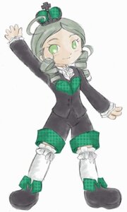 Rating: Safe Score: 0 Tags: 1girl auto_tagged boots bow drill_hair full_body green_bow green_eyes green_hair hat image kanaria long_sleeves mini_hat pantyhose shorts smile solo standing top_hat white_legwear User: admin