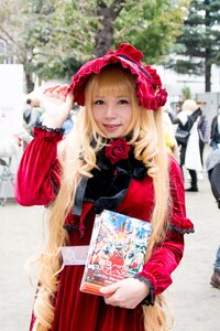 Rating: Safe Score: 0 Tags: 1girl bangs blonde_hair blurry dress flower lips long_hair looking_at_viewer photo realistic red_dress rose shinku smile solo User: admin