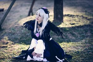 Rating: Safe Score: 0 Tags: 1girl black_dress black_feathers black_wings blurry blurry_background blurry_foreground depth_of_field dress feathered_wings flower frills long_hair long_sleeves sitting solo suigintou wings User: admin