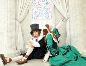 Rating: Safe Score: 0 Tags: brown_hair curtains dress green_dress hat long_hair long_sleeves multiple_cosplay sitting souseiseki tagme top_hat window User: admin