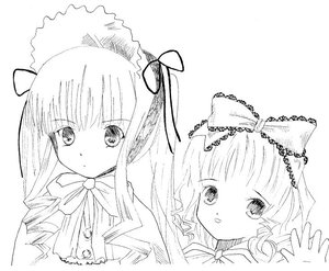 Rating: Safe Score: 0 Tags: 1girl blush bow drill_hair eyebrows_visible_through_hair greyscale hair_ribbon hinaichigo image lineart long_hair looking_at_viewer monochrome pair ribbon shinku simple_background twin_drills white_background User: admin