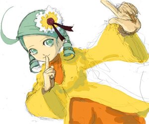 Rating: Safe Score: 0 Tags: 1girl ahoge chinese_clothes dress finger_to_mouth flower green_hair hair_flower hair_ornament image index_finger_raised kanaria long_sleeves looking_at_viewer shushing simple_background sketch smile solo white_background yellow_dress User: admin