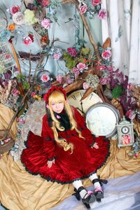 Rating: Safe Score: 0 Tags: 1girl blonde_hair blue_eyes bow dress flower lolita_fashion long_hair pink_flower pink_rose red_dress red_flower red_rose rose shinku sitting solo User: admin