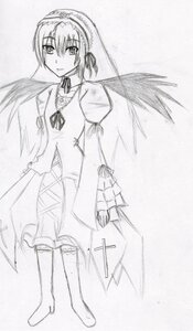 Rating: Safe Score: 0 Tags: 1girl dress full_body greyscale hairband image long_hair long_sleeves looking_at_viewer monochrome ribbon simple_background solo standing suigintou very_long_hair white_background wings User: admin