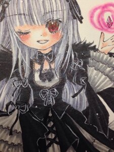 Rating: Safe Score: 0 Tags: 1girl bangs black_dress black_ribbon blush dress gothic_lolita image lolita_fashion long_hair long_sleeves looking_at_viewer one_eye_closed red_eyes ribbon rose smile solo suigintou traditional_media watercolor_(medium) User: admin