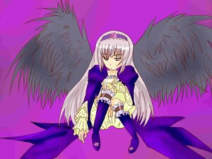 Rating: Safe Score: 0 Tags: 1girl auto_tagged bangs black_wings detached_collar dress flower frills full_body hairband image long_hair long_sleeves looking_at_viewer purple_background simple_background solo suigintou very_long_hair wings User: admin