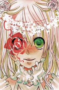 Rating: Safe Score: 0 Tags: 1girl blonde_hair blood costume_switch flower frills green_eyes image long_hair looking_at_viewer pink_flower pink_rose rose solo traditional_media User: admin