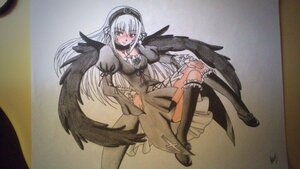 Rating: Safe Score: 0 Tags: 1girl black_wings blush breasts dress frills hairband image juliet_sleeves long_hair long_sleeves looking_at_viewer photo puffy_sleeves ribbon shoes sitting solo suigintou traditional_media wings User: admin