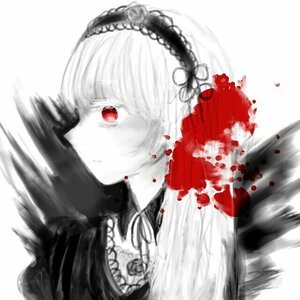 Rating: Safe Score: 0 Tags: 1girl bangs closed_mouth dress flower hair_ornament hairband image looking_at_viewer red_eyes red_flower red_rose rose solo spot_color suigintou white_background white_hair User: admin
