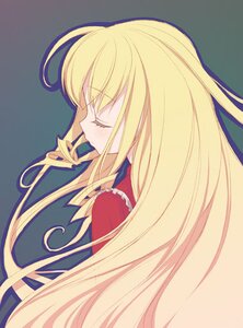 Rating: Safe Score: 0 Tags: 1girl auto_tagged bangs blonde_hair closed_eyes eyebrows_visible_through_hair from_side image long_hair long_sleeves profile shinku simple_background solo upper_body very_long_hair User: admin