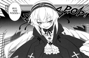 Rating: Safe Score: 3 Tags: 1girl black_wings comic dress frilled_sleeves frills greyscale hairband image long_hair long_sleeves looking_at_viewer monochrome ribbon solo suigintou wings User: admin