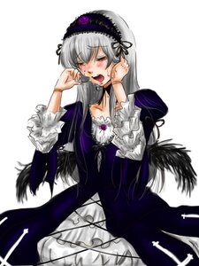 Rating: Safe Score: 0 Tags: 1girl black_wings closed_eyes dress feathers flower frills hairband image long_hair long_sleeves open_mouth silver_hair simple_background solo suigintou tears white_background wings User: admin