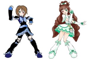 Rating: Safe Score: 0 Tags: 2girls boots bow brown_hair dress green_eyes heterochromia image long_hair magical_girl multiple_girls pair red_eyes ribbon skirt souseiseki suiseiseki white_background User: admin