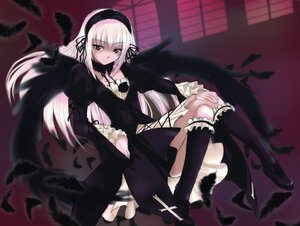 Rating: Safe Score: 0 Tags: 1girl black_dress black_wings bobby_socks crossed_legs detached_collar dress feathers floating floating_hair flower frills hairband image kneehighs long_hair long_sleeves looking_at_viewer pink_hair puffy_sleeves r-type_nirvana reclining red_eyes ribbon rose rozen_maiden shoes sitting smile socks solo suigintou thighs upskirt very_long_hair window wings User: admin