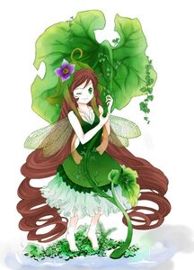 Rating: Safe Score: 0 Tags: 1girl auto_tagged barefoot brown_hair dress flower green_eyes hair_flower hair_ornament image leaf long_hair one_eye_closed plant plant_girl smile solo suiseiseki very_long_hair vines User: admin