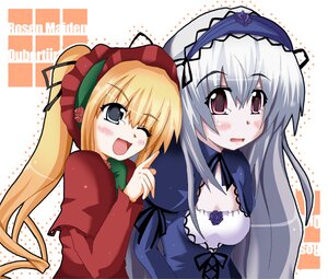 Rating: Safe Score: 0 Tags: 2girls blonde_hair blue_eyes blush dress hairband image long_hair long_sleeves multiple_girls one_eye_closed open_mouth pair pink_eyes red_dress rozen_maiden shinku silver_hair smile suigintou uta very_long_hair User: admin