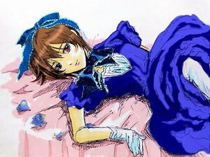 Rating: Safe Score: 0 Tags: 1girl blue_dress bow brown_hair dress gloves hair_bow image looking_at_viewer short_hair sketch smile solo souseiseki User: admin