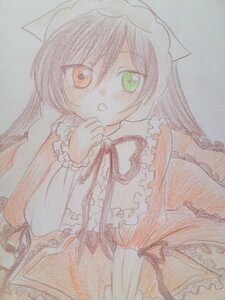 Rating: Safe Score: 0 Tags: 1girl :o colored_pencil_(medium) dress graphite_(medium) green_eyes heterochromia image long_hair looking_at_viewer photo red_eyes ribbon solo suiseiseki traditional_media watercolor_(medium) User: admin