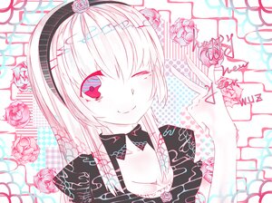 Rating: Safe Score: 0 Tags: 1girl ;) flower hairband image long_hair looking_at_viewer one_eye_closed rose smile solo suigintou upper_body User: admin