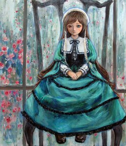 Rating: Safe Score: 0 Tags: 1girl bad_id bad_pixiv_id black_ribbon brown_hair chair dress flower frills green_dress green_eyes hairband heterochromia highres image long_hair long_sleeves looking_at_viewer pantyhose petals photoshop_(medium) red_eyes ribbon rose rozen_maiden shoes sitting solo suiseiseki tafuto traditional_media User: admin